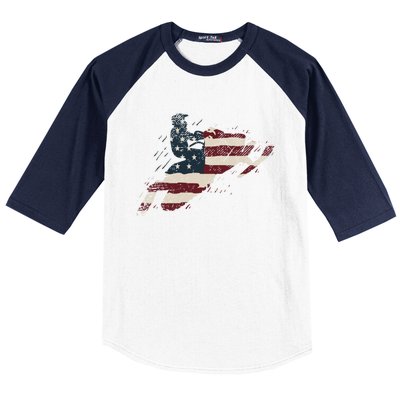 Proud American Flag Snowmobiling Gift Snowmobile Riding Gift Baseball Sleeve Shirt