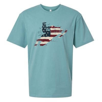 Proud American Flag Snowmobiling Gift Snowmobile Riding Gift Sueded Cloud Jersey T-Shirt