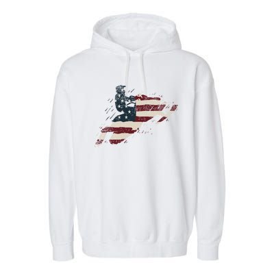 Proud American Flag Snowmobiling Gift Snowmobile Riding Gift Garment-Dyed Fleece Hoodie