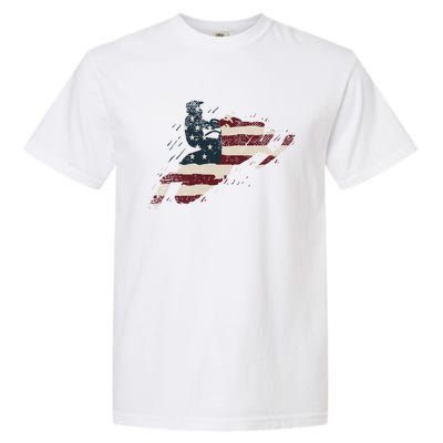 Proud American Flag Snowmobiling Gift Snowmobile Riding Gift Garment-Dyed Heavyweight T-Shirt