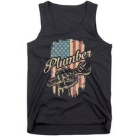 Plumber American Flag Plumbing Gift Pipe Wrench Patriotic Tank Top