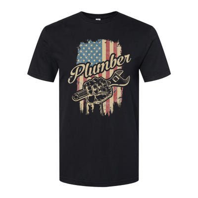 Plumber American Flag Plumbing Gift Pipe Wrench Patriotic Softstyle CVC T-Shirt