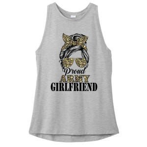 Proud Army Friend Camouflage Messy Bun Soldier Mothers Gift Ladies PosiCharge Tri-Blend Wicking Tank