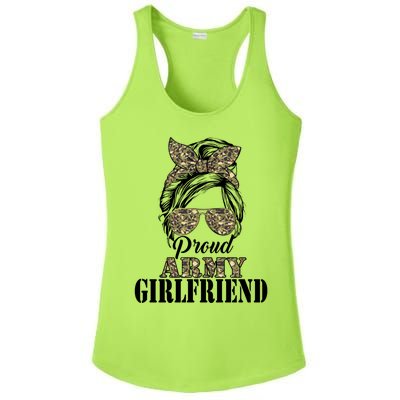 Proud Army Friend Camouflage Messy Bun Soldier Mothers Gift Ladies PosiCharge Competitor Racerback Tank