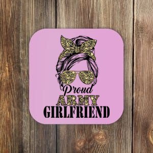 Proud Army Friend Camouflage Messy Bun Soldier Mothers Gift Coaster