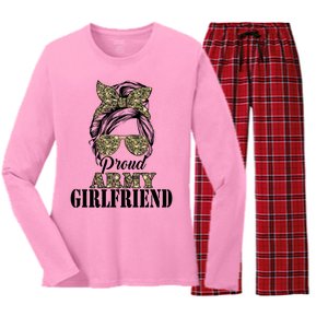 Proud Army Friend Camouflage Messy Bun Soldier Mothers Gift Women's Long Sleeve Flannel Pajama Set 