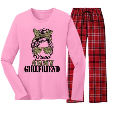 Proud Army Friend Camouflage Messy Bun Soldier Mothers Gift Women's Long Sleeve Flannel Pajama Set 