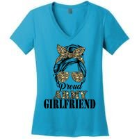 Proud Army Friend Camouflage Messy Bun Soldier Mothers Gift Women's V-Neck T-Shirt