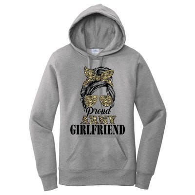 Proud Army Friend Camouflage Messy Bun Soldier Mothers Gift Women's Pullover Hoodie