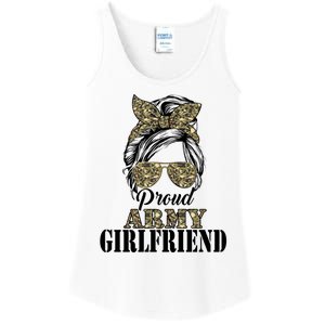 Proud Army Friend Camouflage Messy Bun Soldier Mothers Gift Ladies Essential Tank