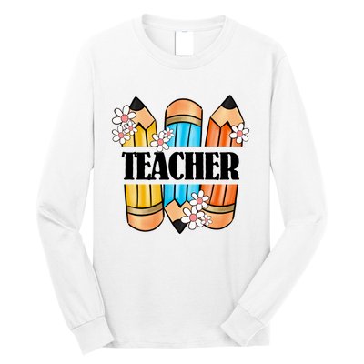 Pencil And Flower Back To School Graphic Long Sleeve Shirt