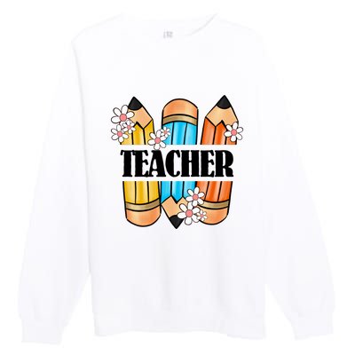 Pencil And Flower Back To School Graphic Premium Crewneck Sweatshirt