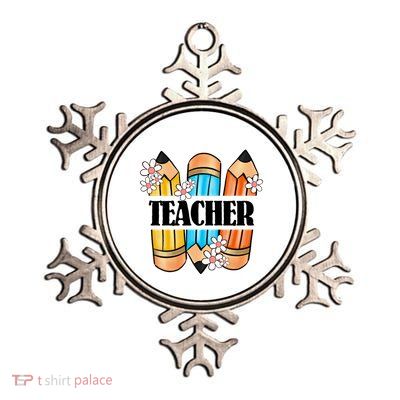 Pencil And Flower Back To School Graphic Metallic Star Ornament
