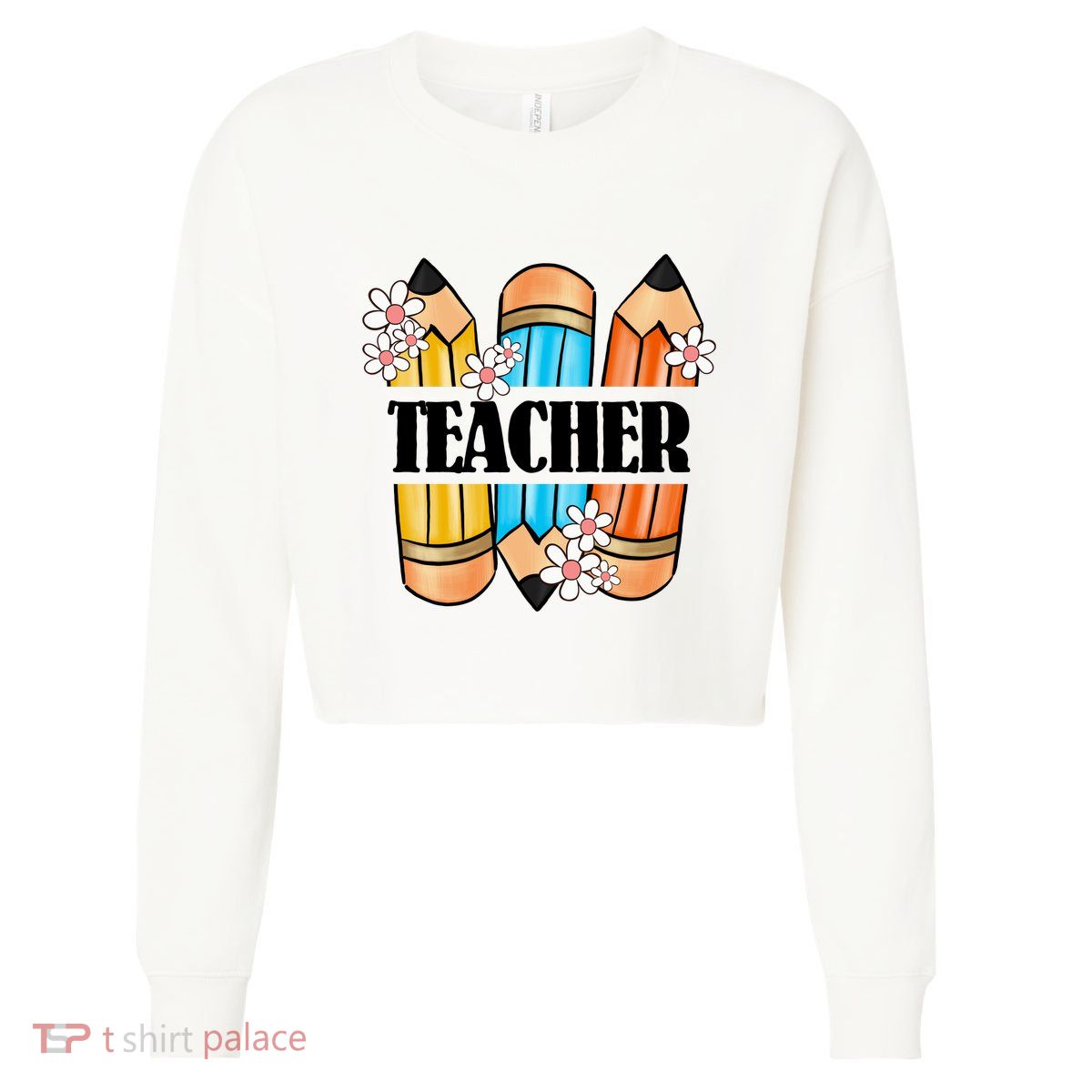 Pencil And Flower Back To School Graphic Cropped Pullover Crew