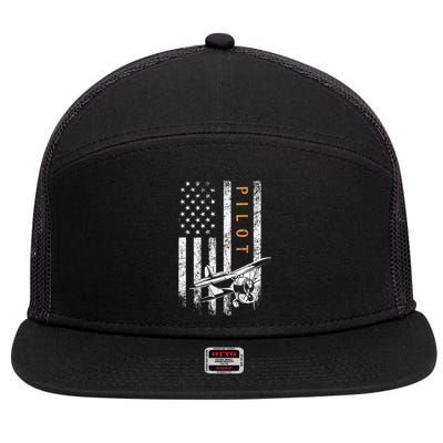 Pilot American Flag Airplane Design Aviation 7 Panel Mesh Trucker Snapback Hat