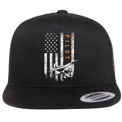 Pilot American Flag Airplane Design Aviation Flat Bill Trucker Hat