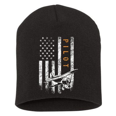 Pilot American Flag Airplane Design Aviation Short Acrylic Beanie