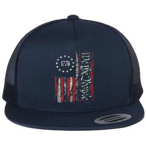 Print American Flag Patriotic 1776 We The People Usa Gift Flat Bill Trucker Hat