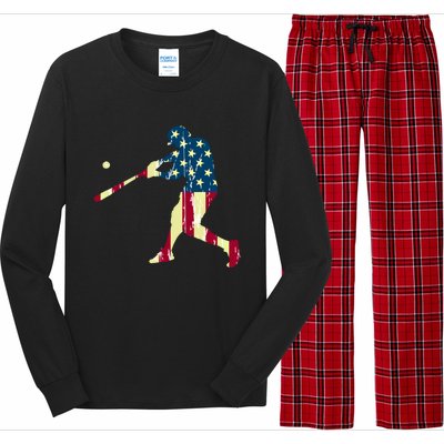 Patriotic American Flag Baseball Funny Gift Baseball Funny Gift Long Sleeve Pajama Set