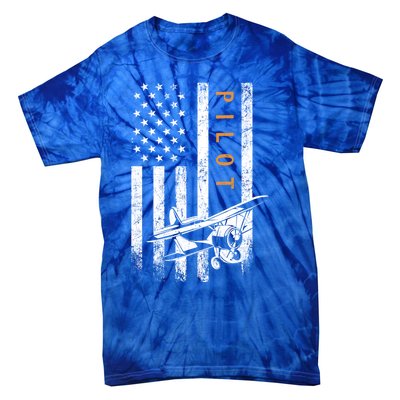 Pilot American Flag Airplane Design Aviation Cute Gift Tie-Dye T-Shirt