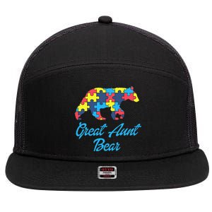 Proud Autism Great Aunt Awareness Support 7 Panel Mesh Trucker Snapback Hat