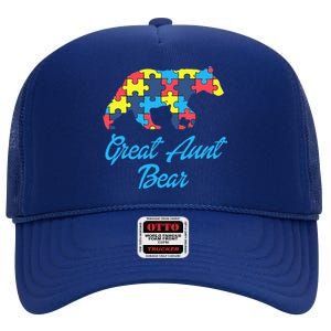 Proud Autism Great Aunt Awareness Support High Crown Mesh Back Trucker Hat