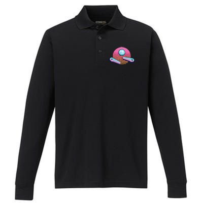 Pinball Arcade Game Machine 80s Retro Gamer Vintage Gaming Performance Long Sleeve Polo