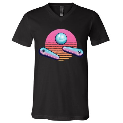 Pinball Arcade Game Machine 80s Retro Gamer Vintage Gaming V-Neck T-Shirt