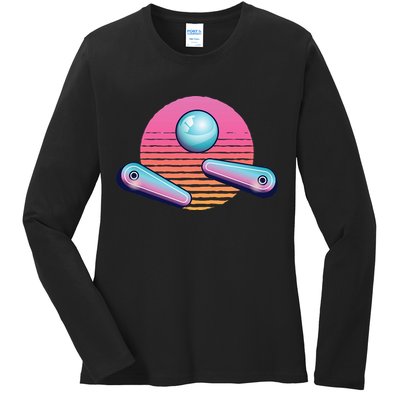 Pinball Arcade Game Machine 80s Retro Gamer Vintage Gaming Ladies Long Sleeve Shirt