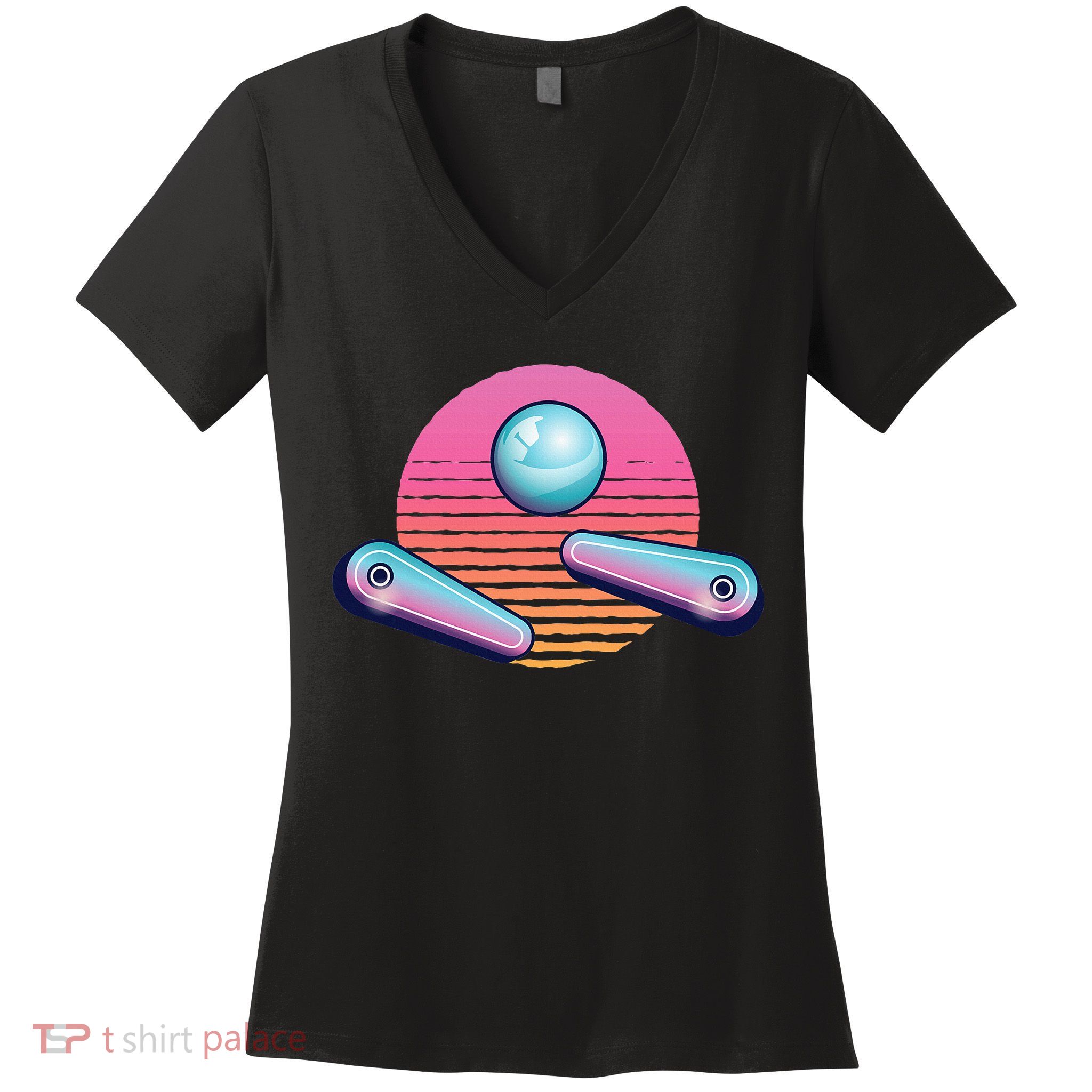 Pinball Arcade Game Machine 80s Retro Gamer Vintage Gaming Women's V-Neck T-Shirt