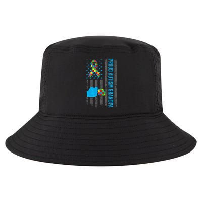 Proud Autism Grandpa American Flag Autism Awareness  Cool Comfort Performance Bucket Hat