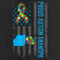Proud Autism Grandpa American Flag Autism Awareness  7 Panel Mesh Trucker Snapback Hat