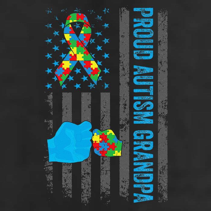 Proud Autism Grandpa American Flag Autism Awareness  7 Panel Mesh Trucker Snapback Hat