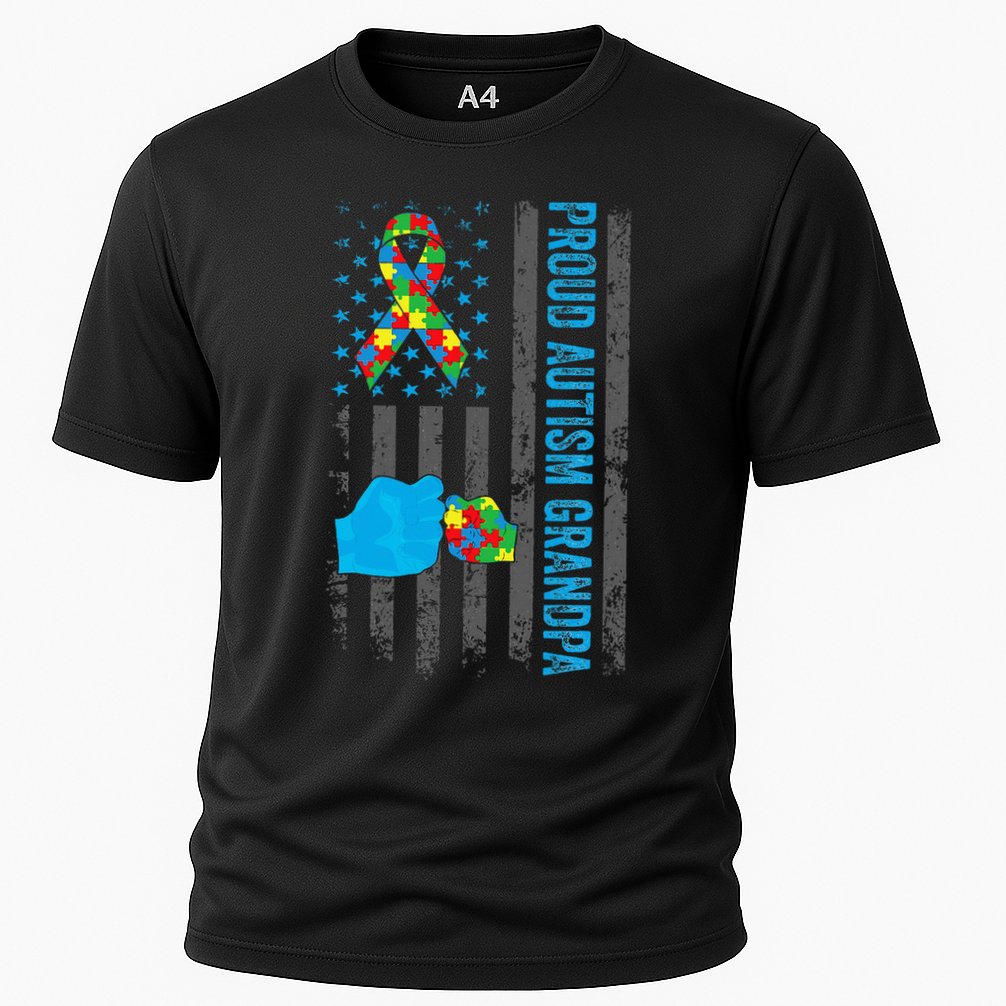 Proud Autism Grandpa American Flag Autism Awareness  Cooling Performance Crew T-Shirt