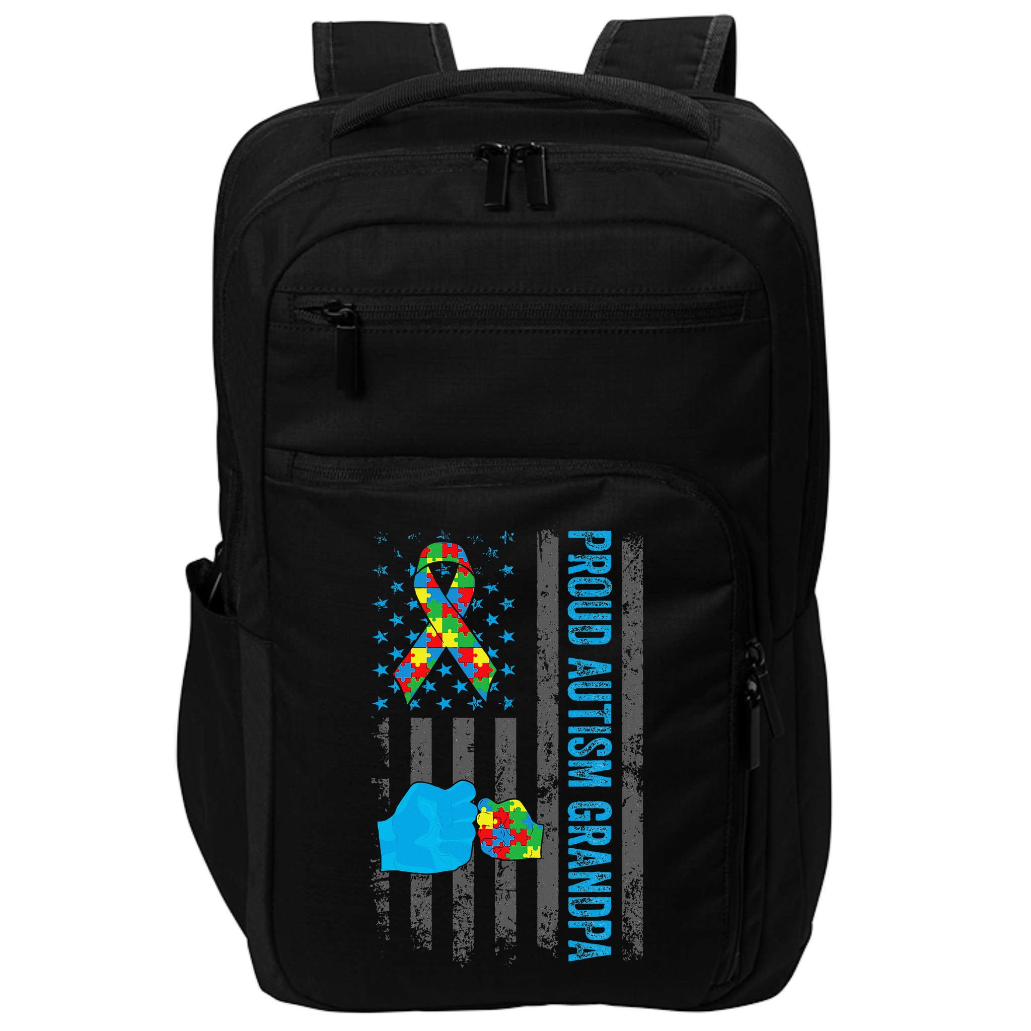 Proud Autism Grandpa American Flag Autism Awareness  Impact Tech Backpack