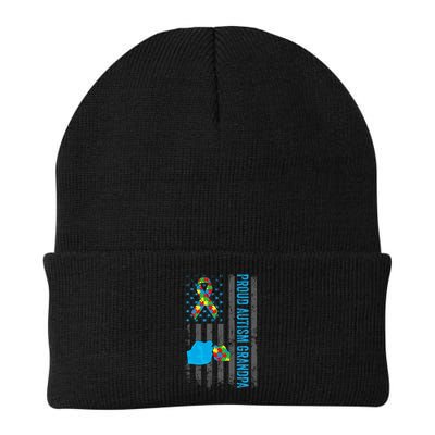 Proud Autism Grandpa American Flag Autism Awareness  Beanie