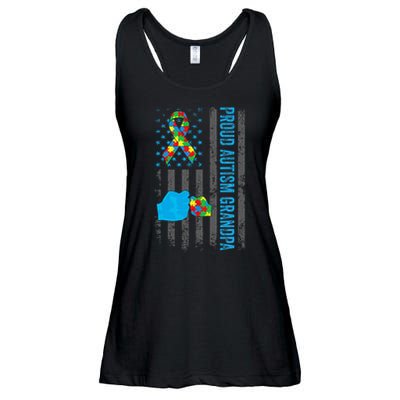 Proud Autism Grandpa American Flag Autism Awareness  Ladies Essential Flowy Tank