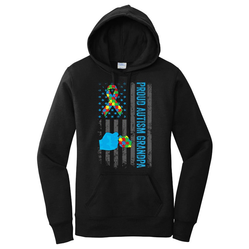 Proud Autism Grandpa American Flag Autism Awareness  Women's Pullover Hoodie