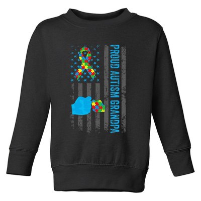Proud Autism Grandpa American Flag Autism Awareness  Toddler Sweatshirt