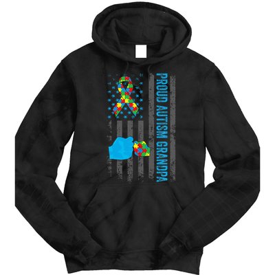 Proud Autism Grandpa American Flag Autism Awareness  Tie Dye Hoodie