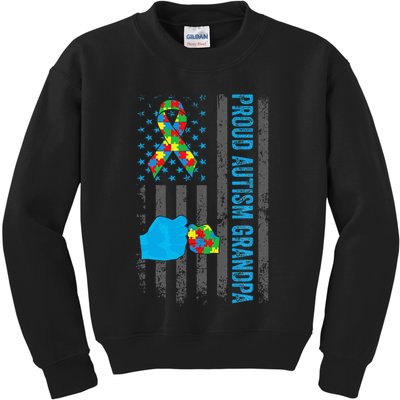 Proud Autism Grandpa American Flag Autism Awareness  Kids Sweatshirt