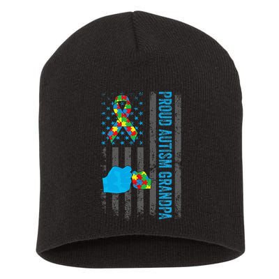 Proud Autism Grandpa American Flag Autism Awareness  Short Acrylic Beanie