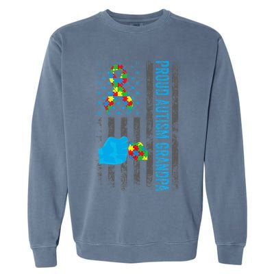 Proud Autism Grandpa American Flag Autism Awareness  Garment-Dyed Sweatshirt