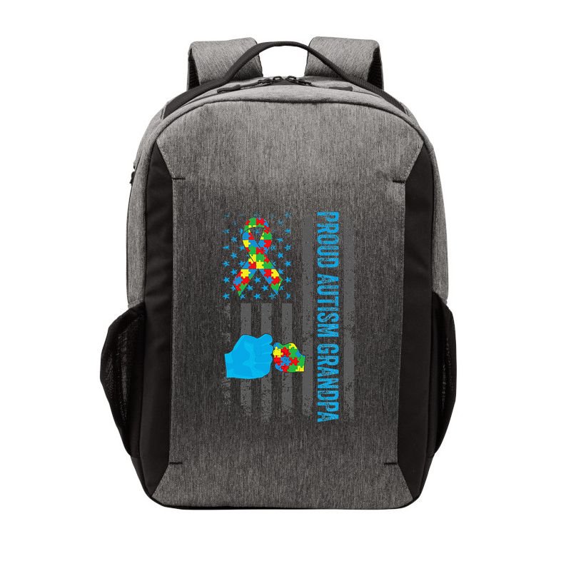 Proud Autism Grandpa American Flag Autism Awareness  Vector Backpack