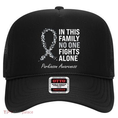 Parkinson Awareness Gray Ribbon High Crown Mesh Back Trucker Hat