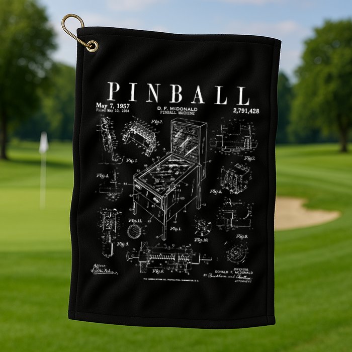 Pinball Arcade Gaming Machine Vintage Gamer Patent Print Golf Towel