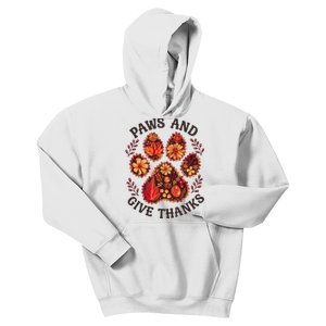 Paws And Give Thanks Dog Paw Floral Thanksgiving Day Autumn Kids Hoodie