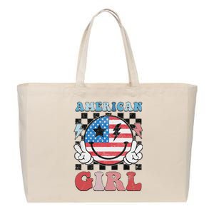 Patriotic American Girl 4th Of July Cotton Canvas Jumbo Tote