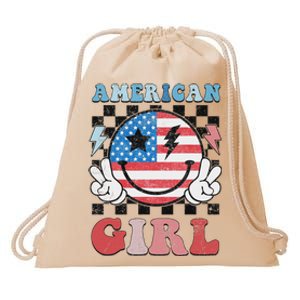 Patriotic American Girl 4th Of July Drawstring Bag