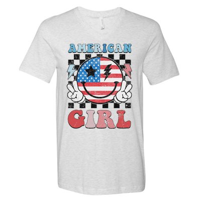 Patriotic American Girl 4th Of July V-Neck T-Shirt